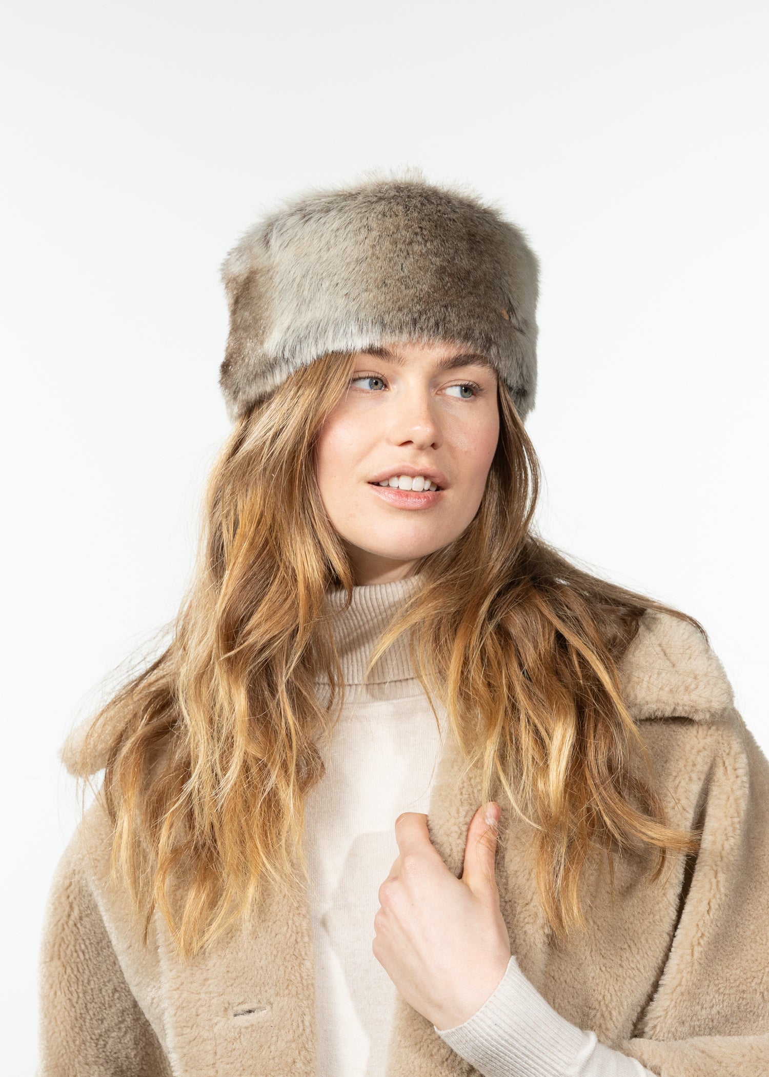 Women Fur Headband heather brown - Front