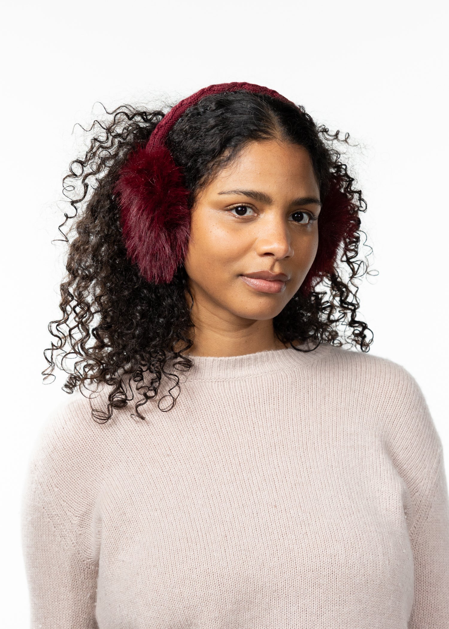 Women Fur Earmuffs burgundy - Front