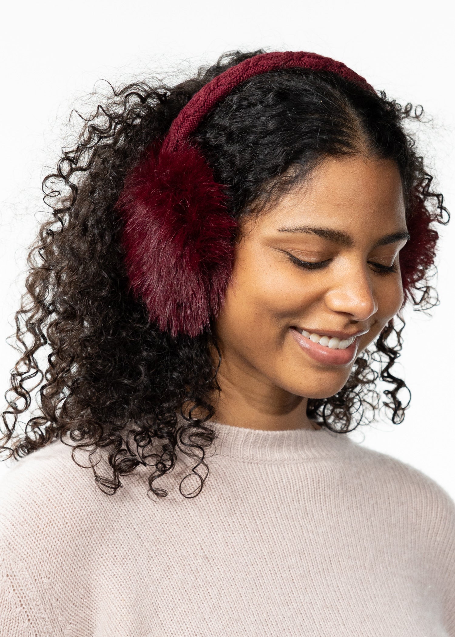Women Fur Earmuffs burgundy - Side