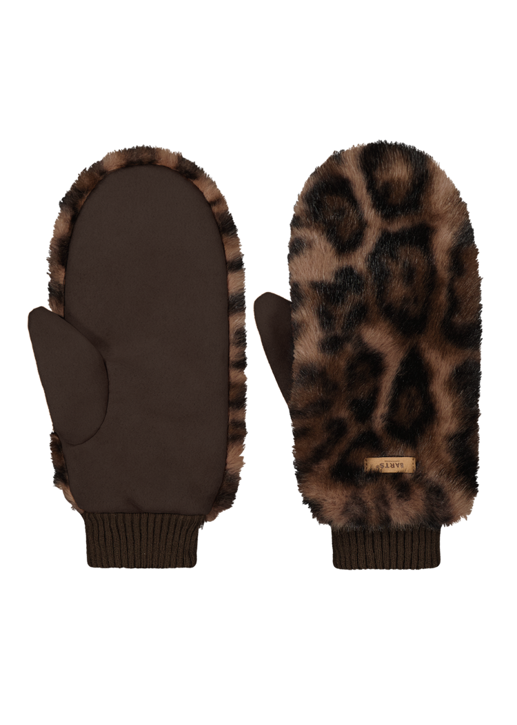 Women Fur Mitts print brown
