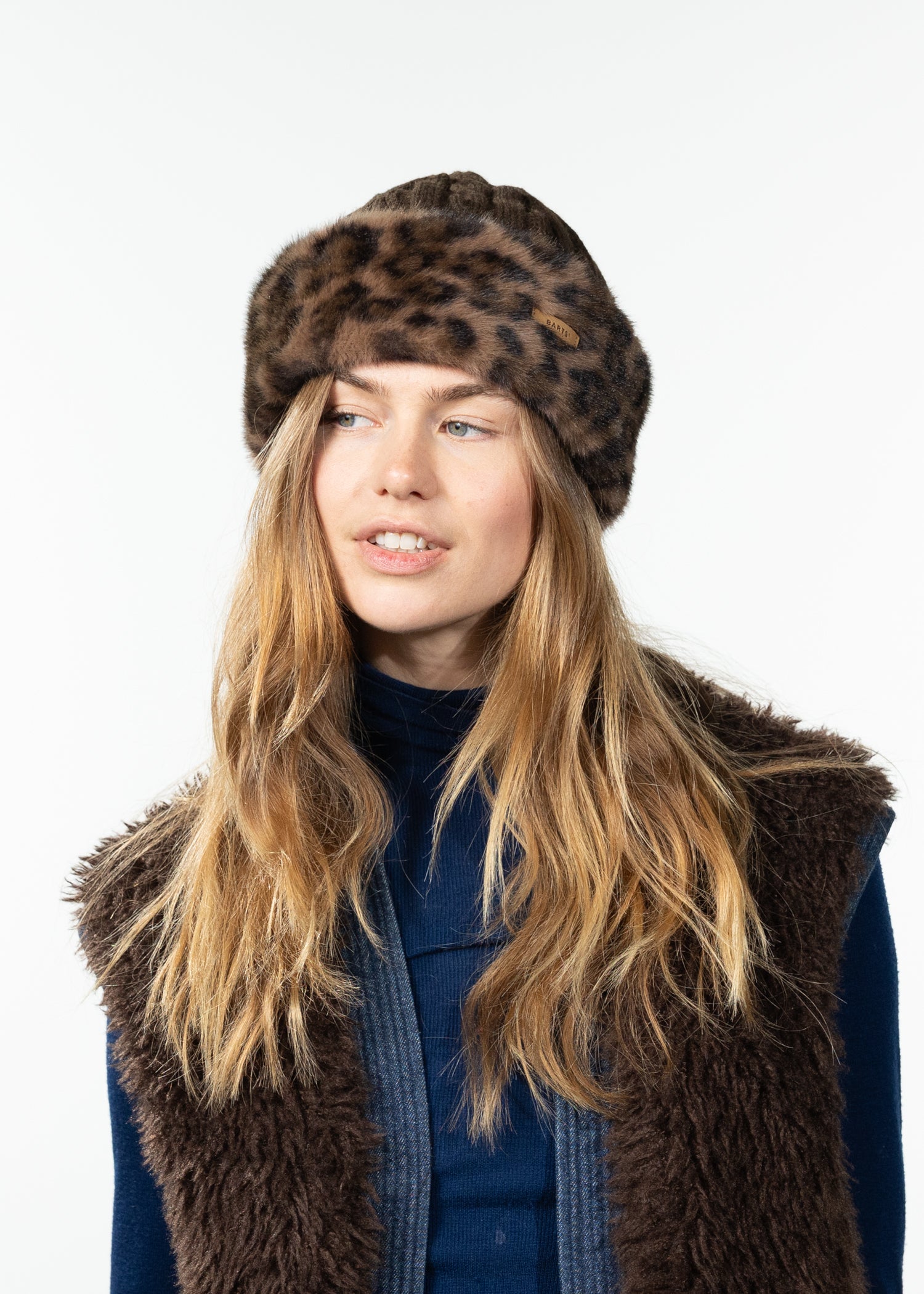 Women Fur Cable Bandhat print brown - Front
