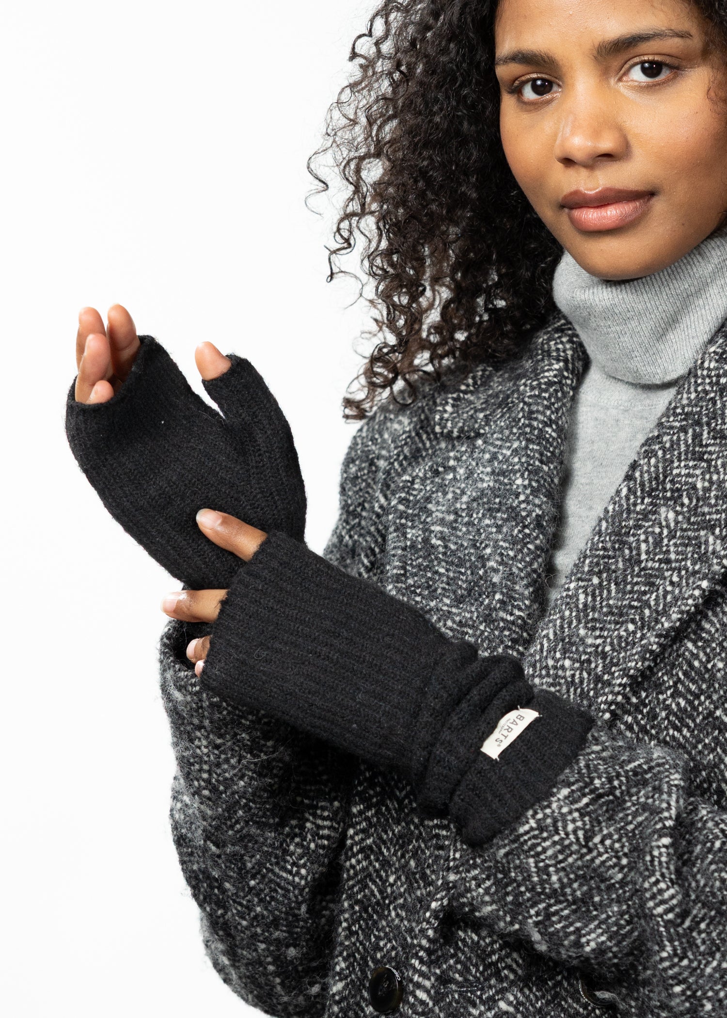 Women Darty Fingerless Gloves black - Front