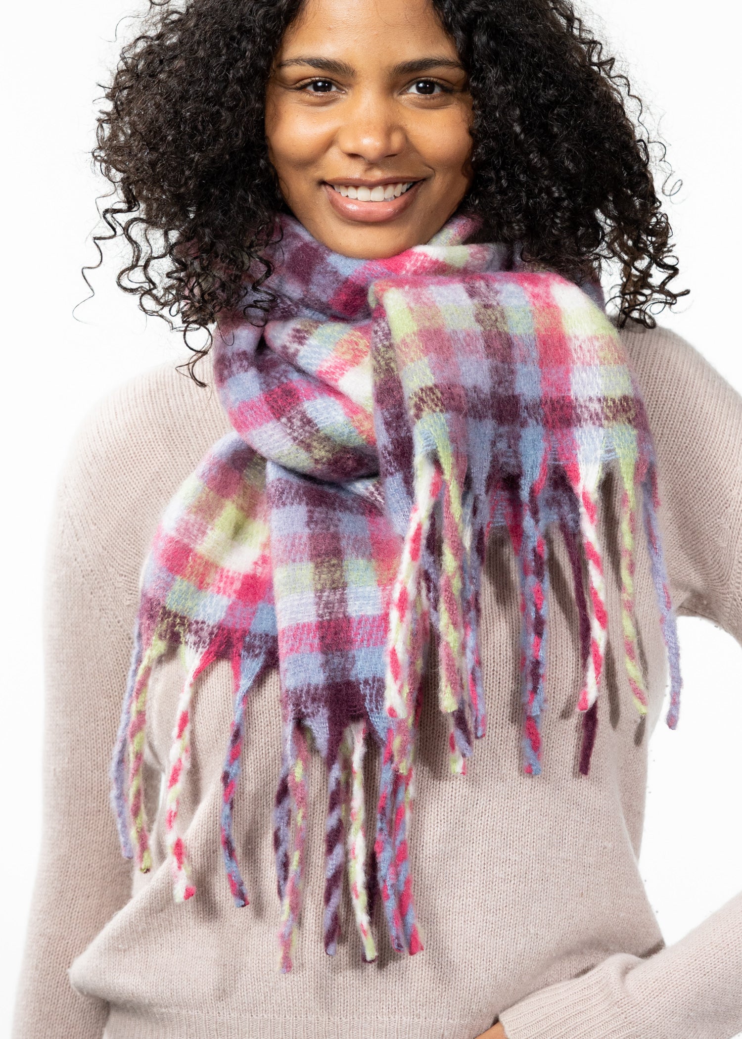 Women Plaity Scarf fuchsia - Front