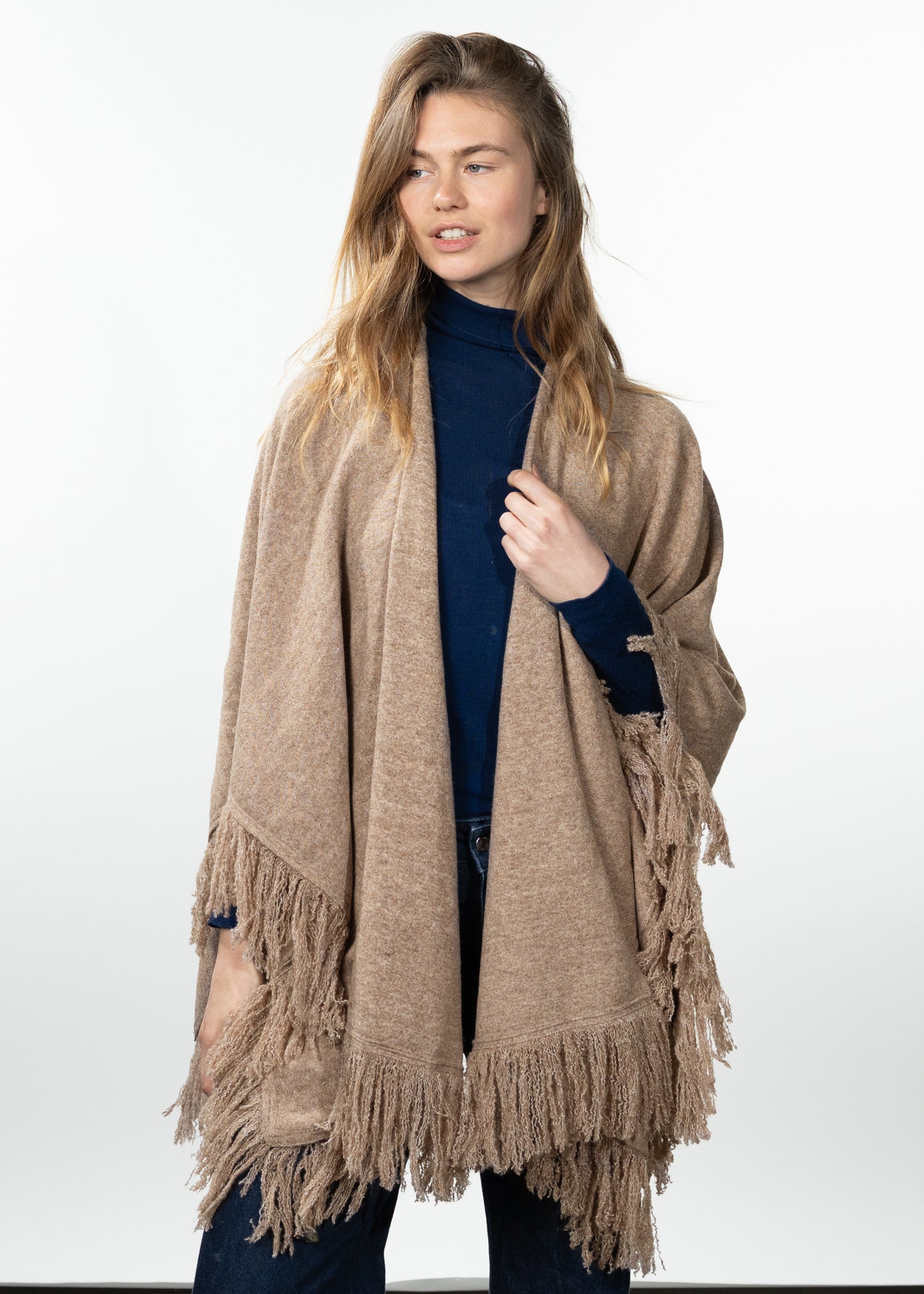 Women Darty Poncho light brown - Front