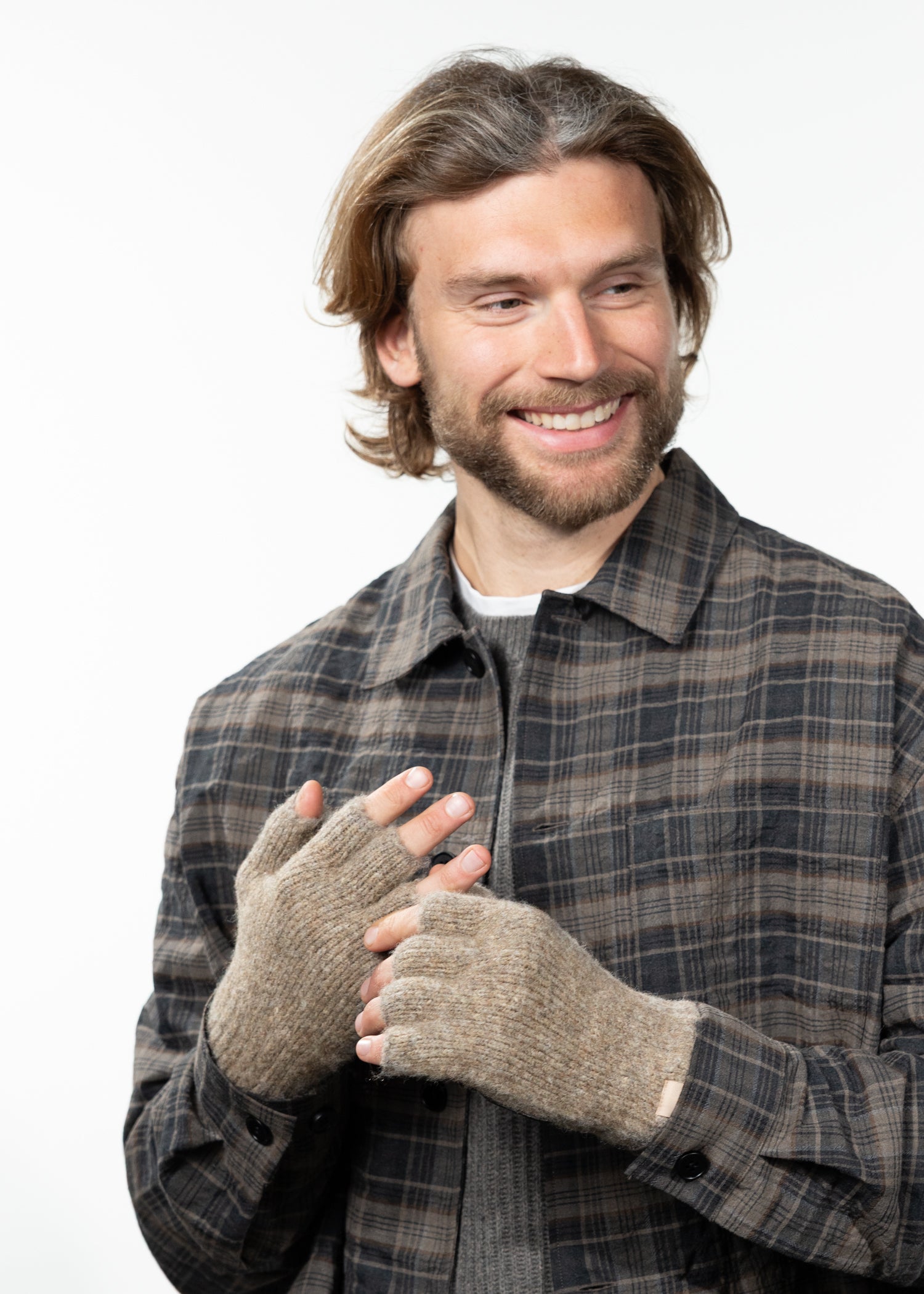 Men Moiray Fingerless Gloves taupe - Front