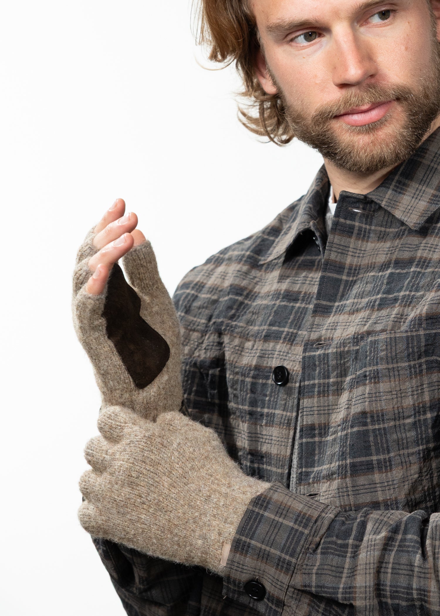 Men Moiray Fingerless Gloves taupe - Front