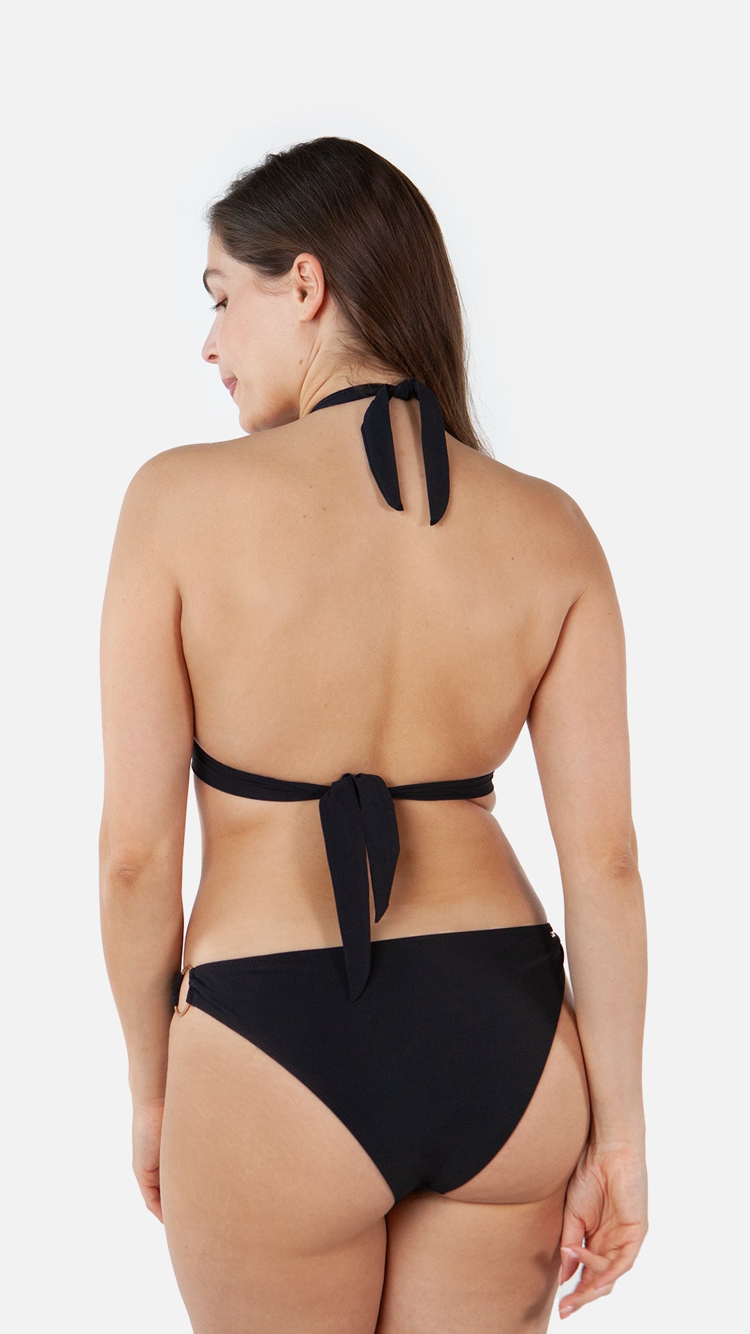 Women Solid Triangle Halter black - Back