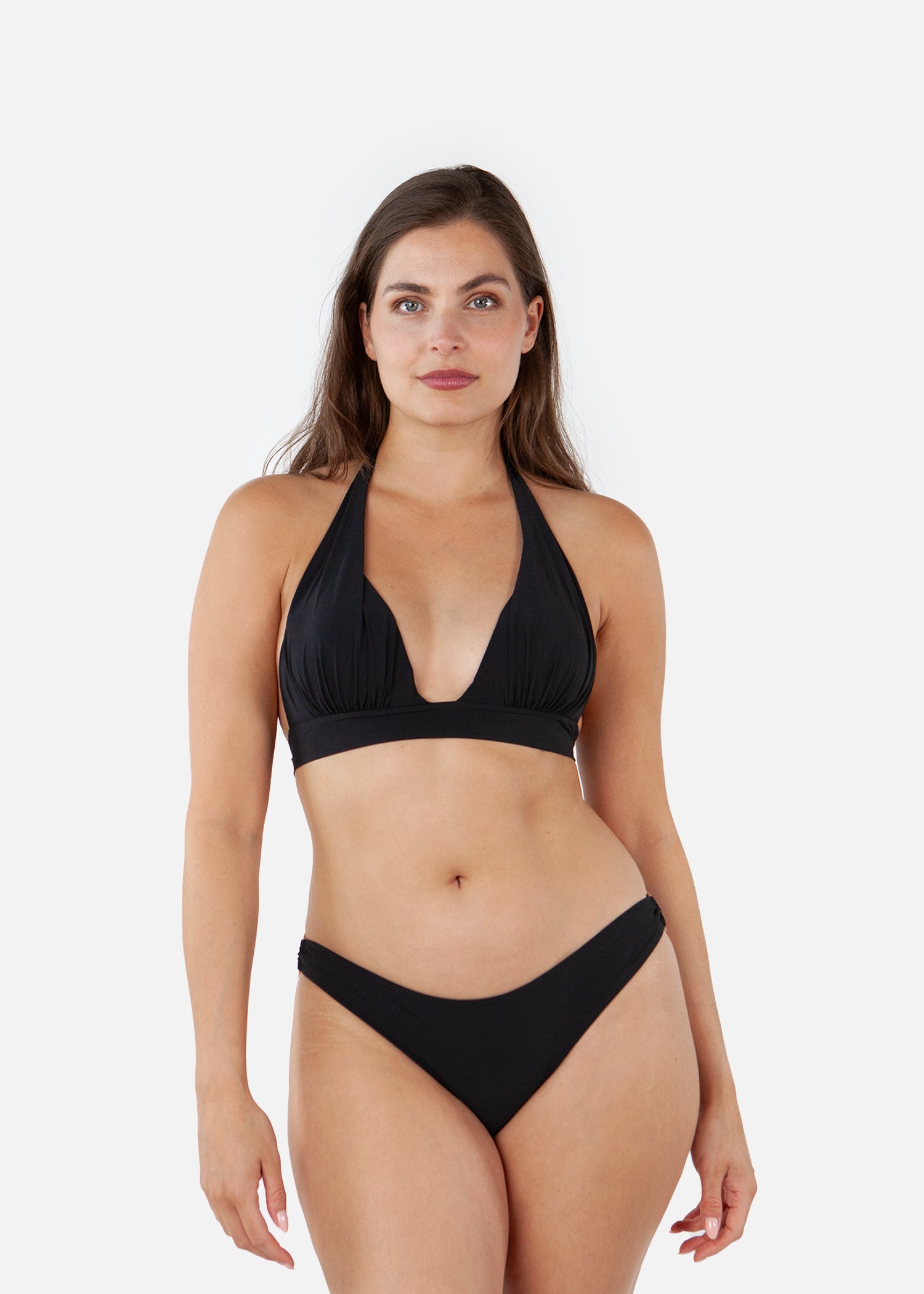 Women Solid Triangle Halter black - Front