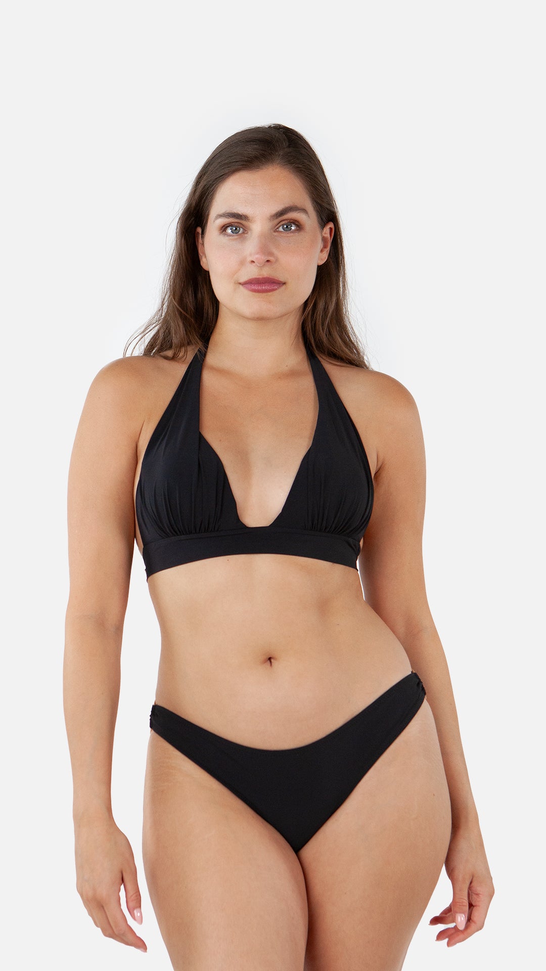 Women Solid Triangle Halter black - Front