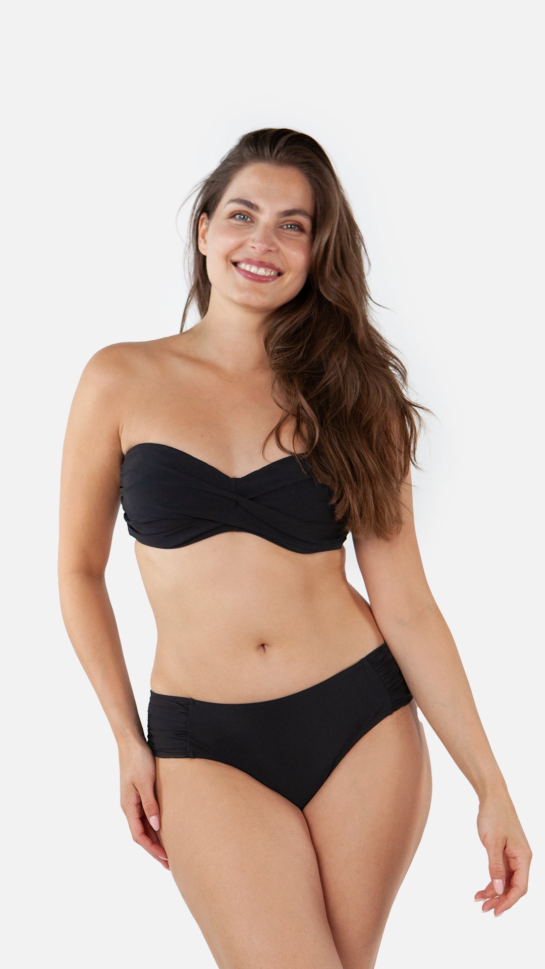 Women Solid Mid Waist Briefs black - Front