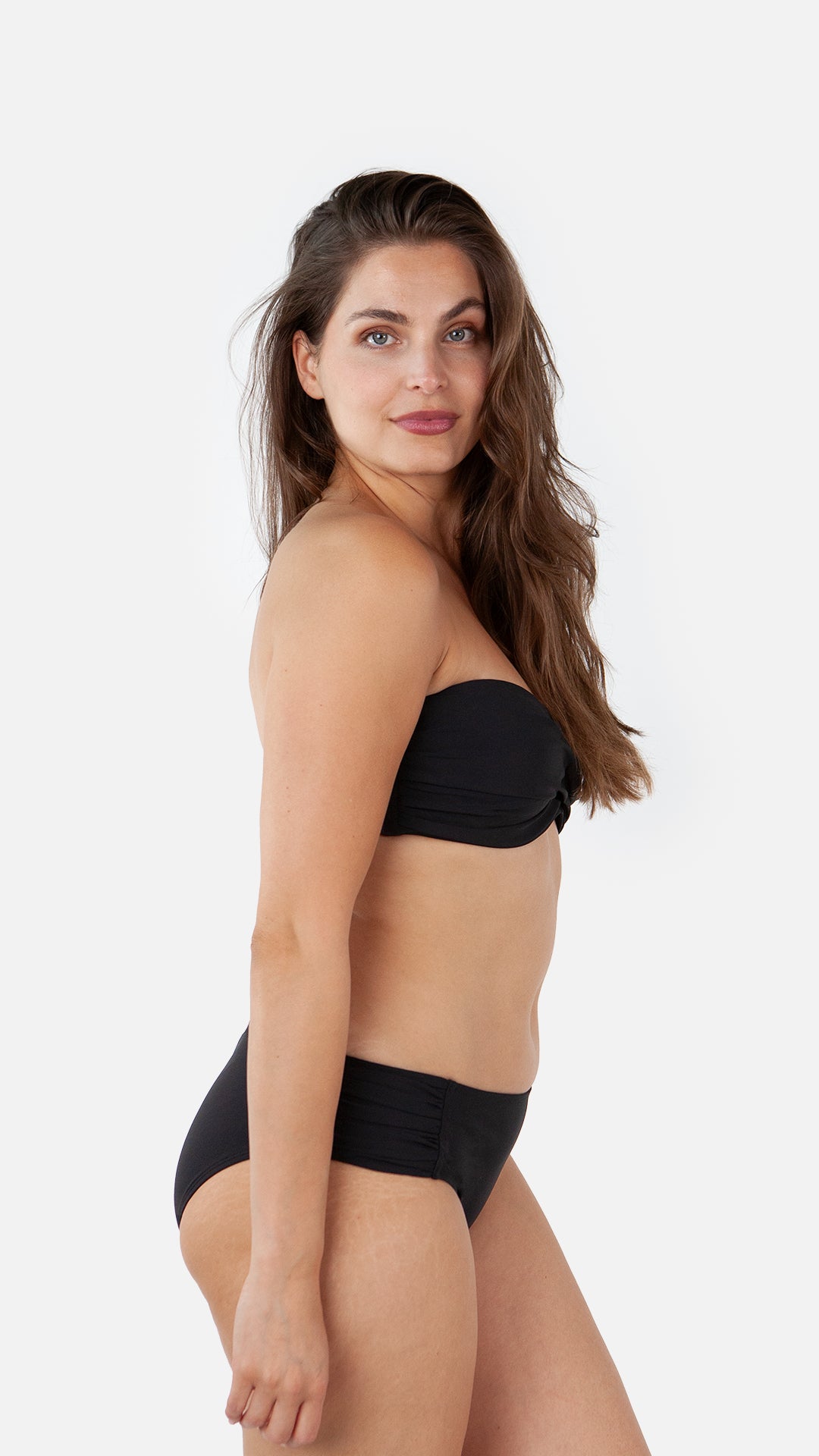Women Solid Mid Waist Briefs black - Side