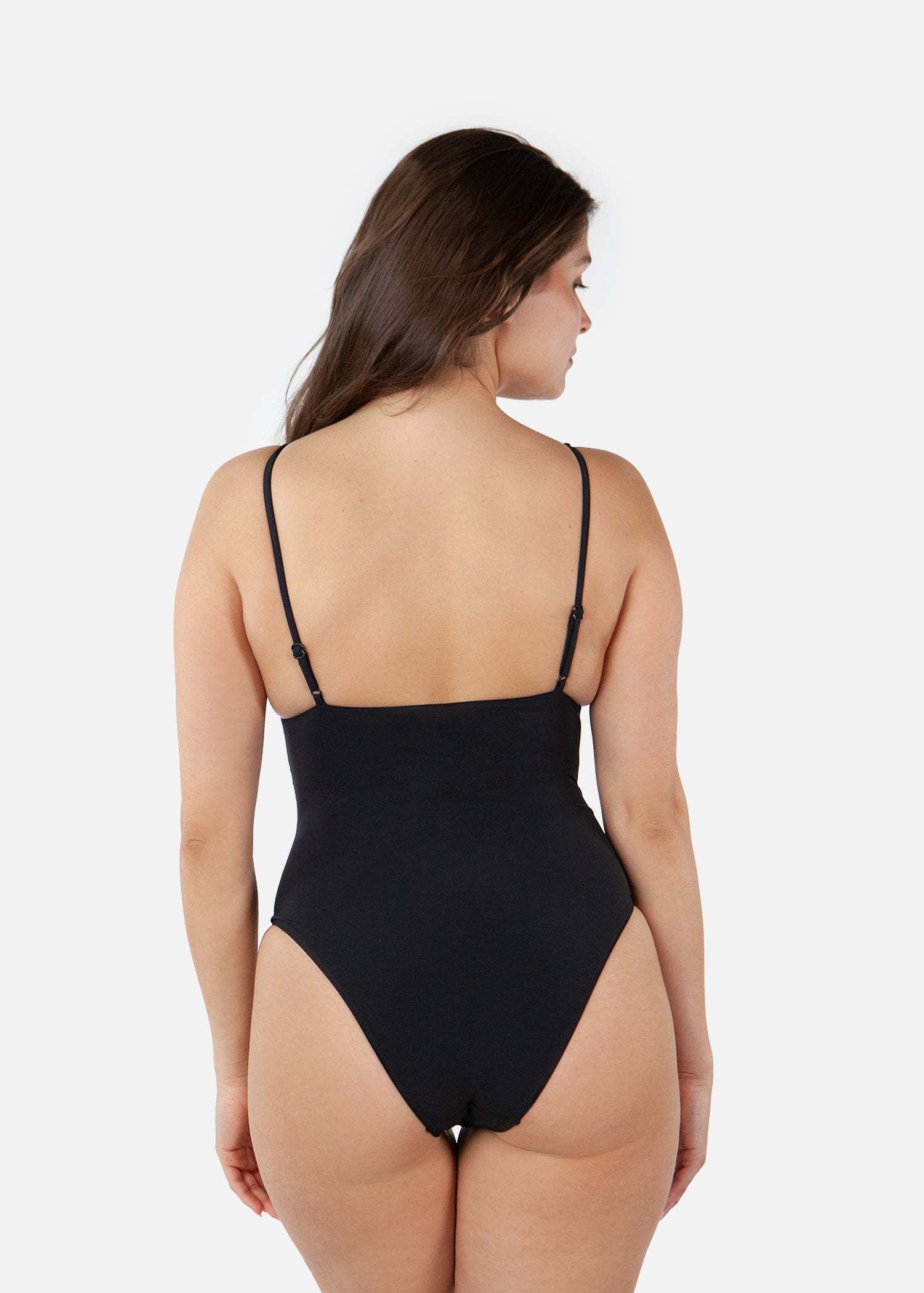 Women Solid Plunge Shaping One Piece black - Back