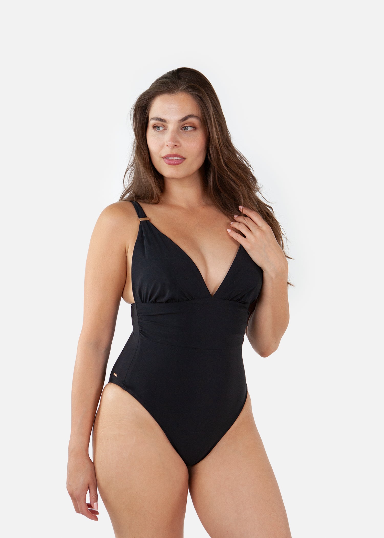 Women Solid Plunge Shaping One Piece black - Side